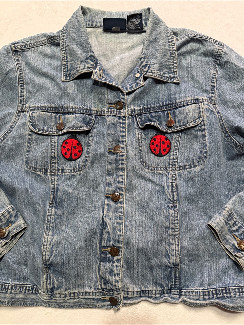 Bill blass vintage ladybug patch denim jacket
